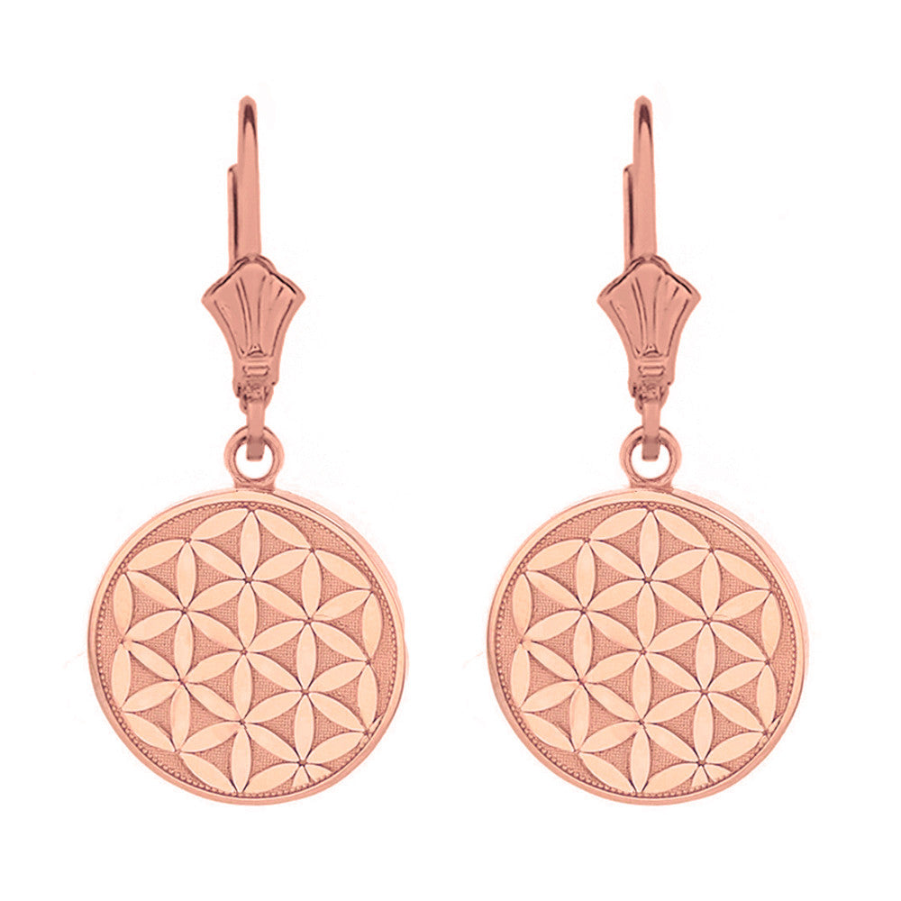 Solid Yellow Gold Flower of Life Dainty Disc Earring Set, view 4