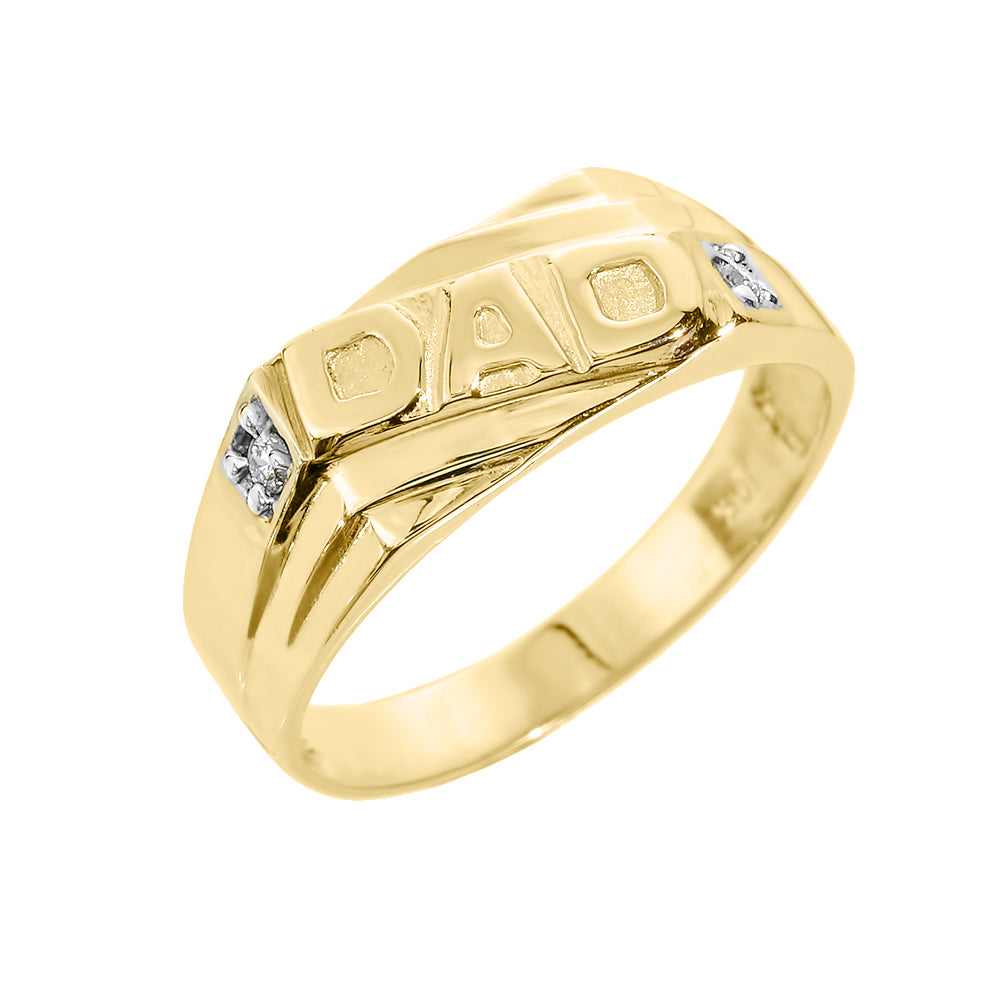 Solid Yellow Gold Men's Diamond "DAD" Ring