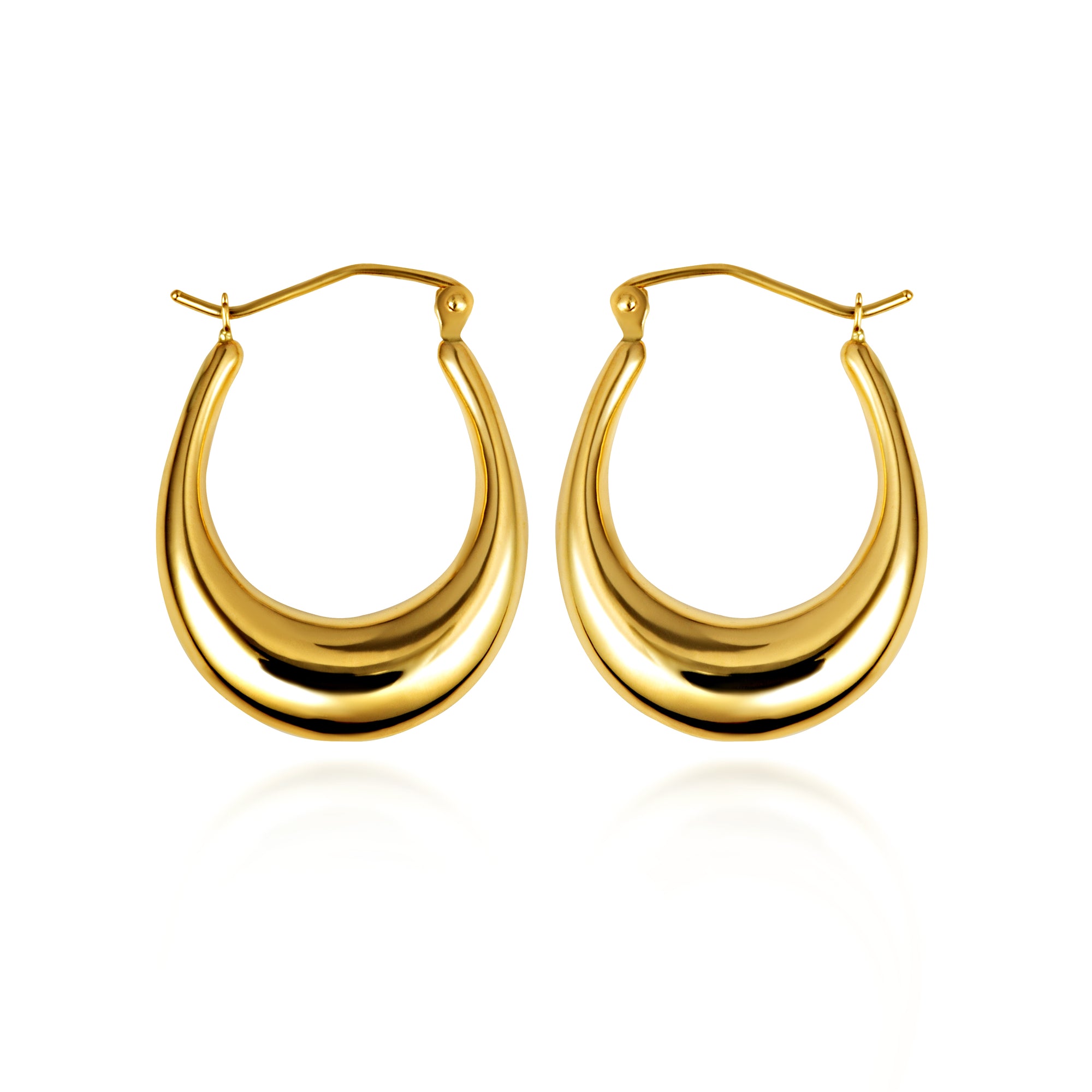 Solid Yellow Gold Oval Hoop Earrings