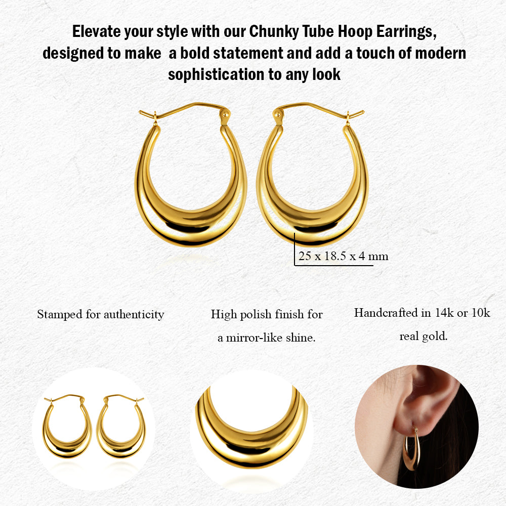 Solid Yellow Gold Oval Hoop Earrings, view 3