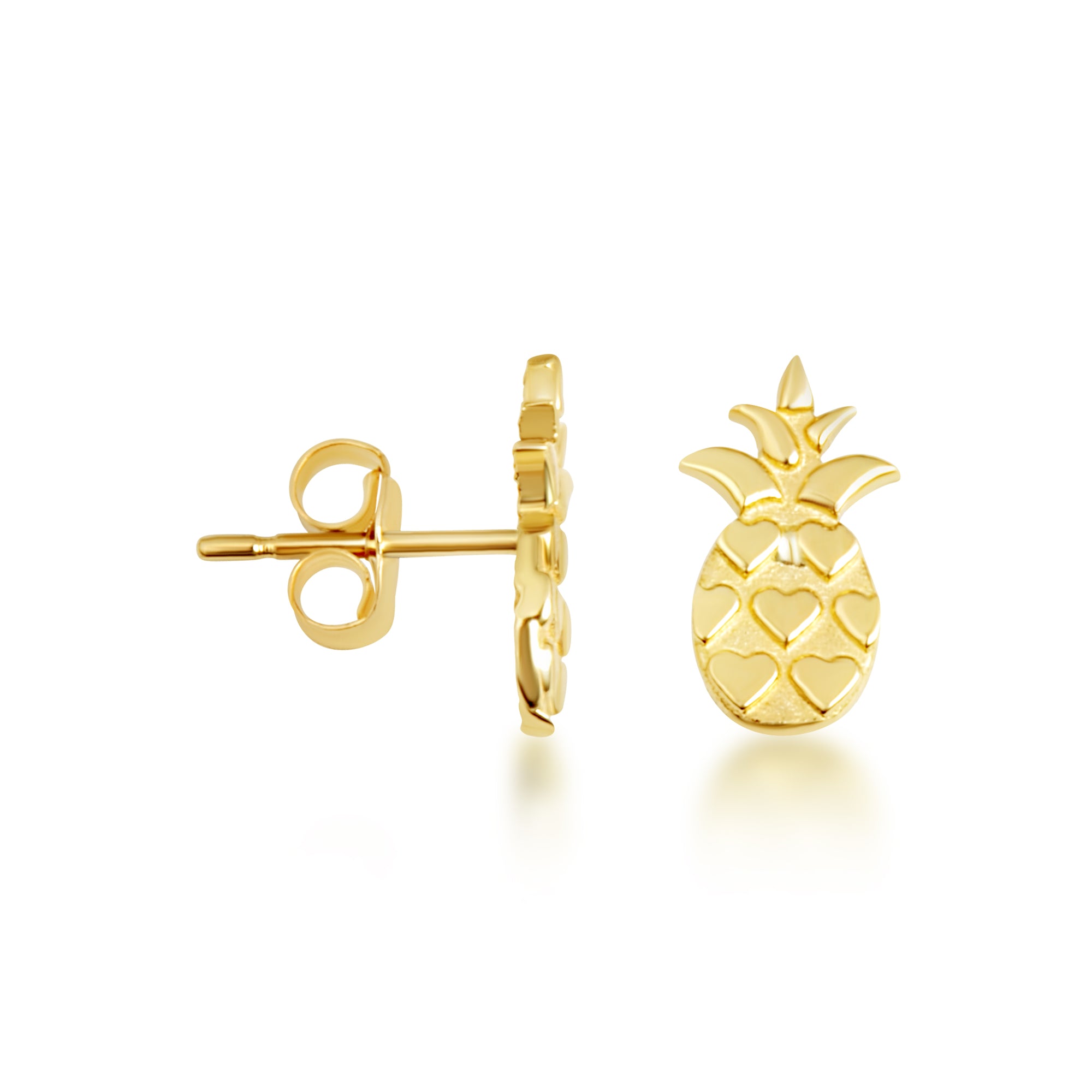 Solid Yellow Gold Pineapple Fruit Stud Earrings