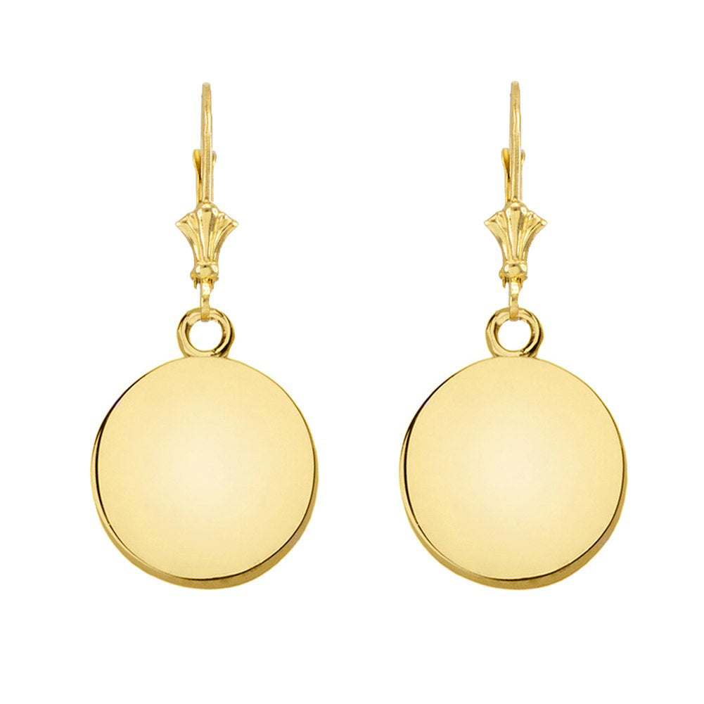 Solid Yellow Gold Simple Round Leverback Earrings