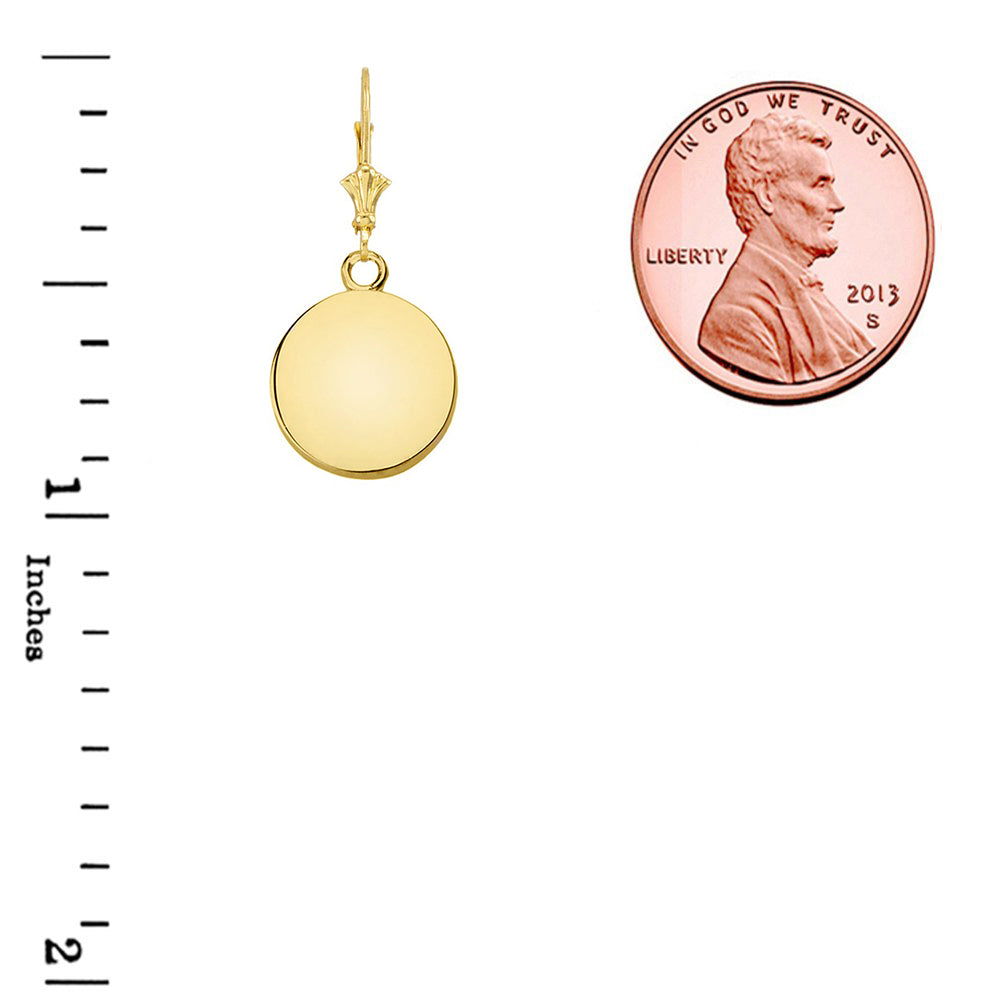 Solid Yellow Gold Simple Round Leverback Earrings, view 2