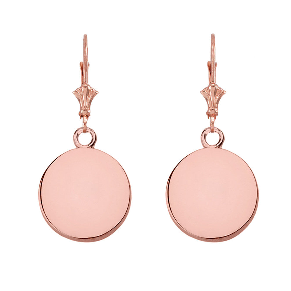 Solid Yellow Gold Simple Round Leverback Earrings, view 3