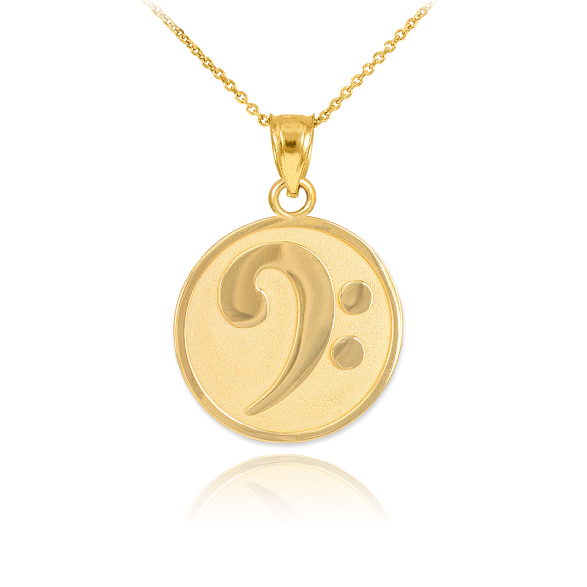 Solid Yellow Gold Textured Bass F-Clef Charm Small Pendant Necklace