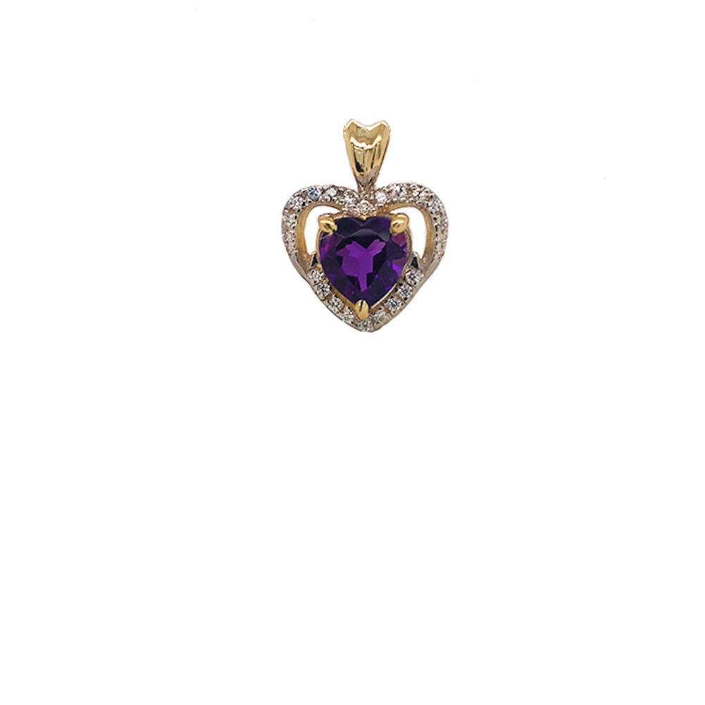Solitaire Amethyst and Diamond Heart Charm Pendant Necklace in Gold, view 3