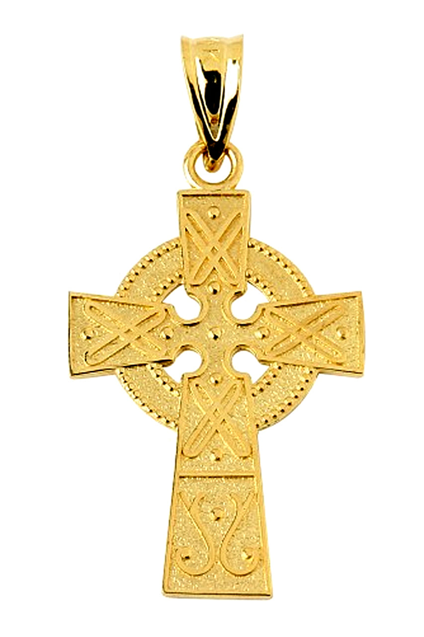 Solod Gold Yellow Celtic Charm Gaelic Cross Pendant Necklace, view 2