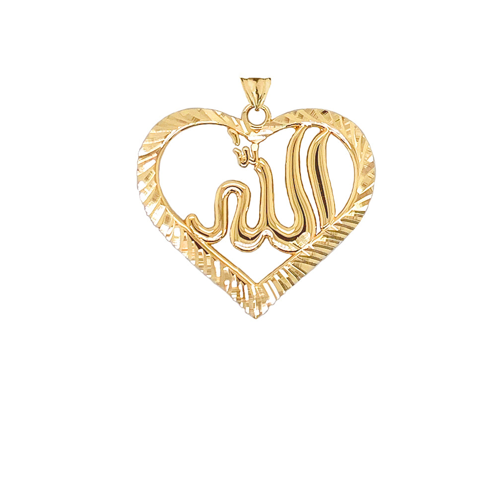 Sparkle-cut Allah Open Heart Pendant Necklace in Gold, view 3