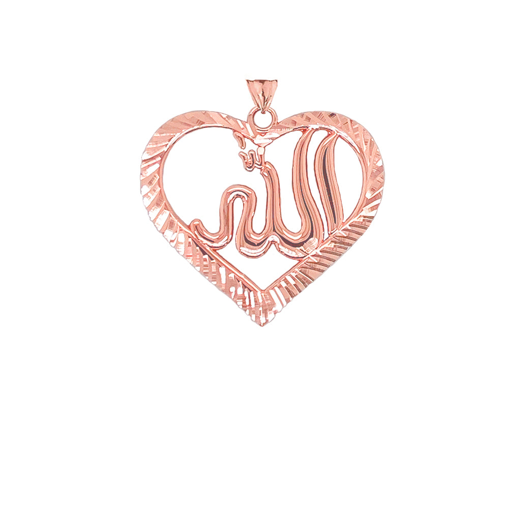Sparkle-cut Allah Open Heart Pendant Necklace in Gold, view 5