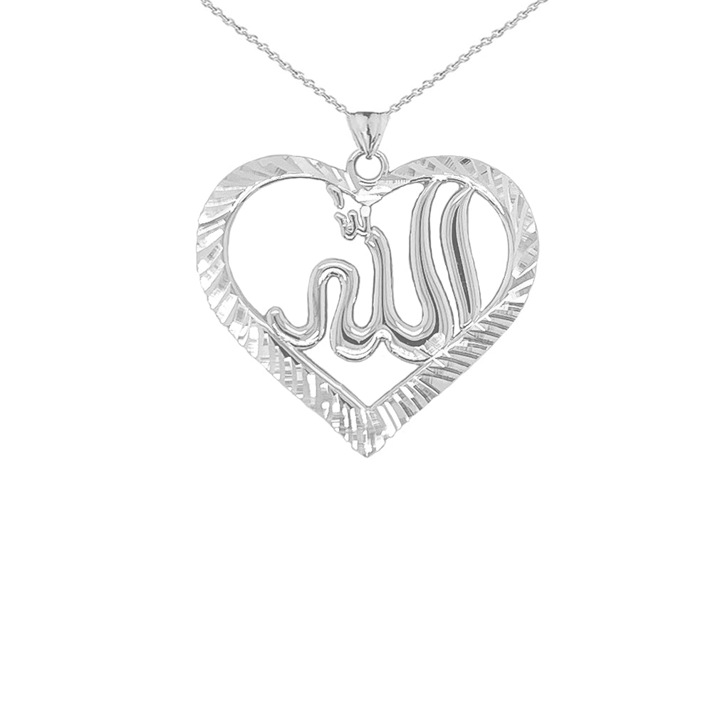 Sparkle-cut Allah Open Heart Pendant Necklace in Gold, view 6