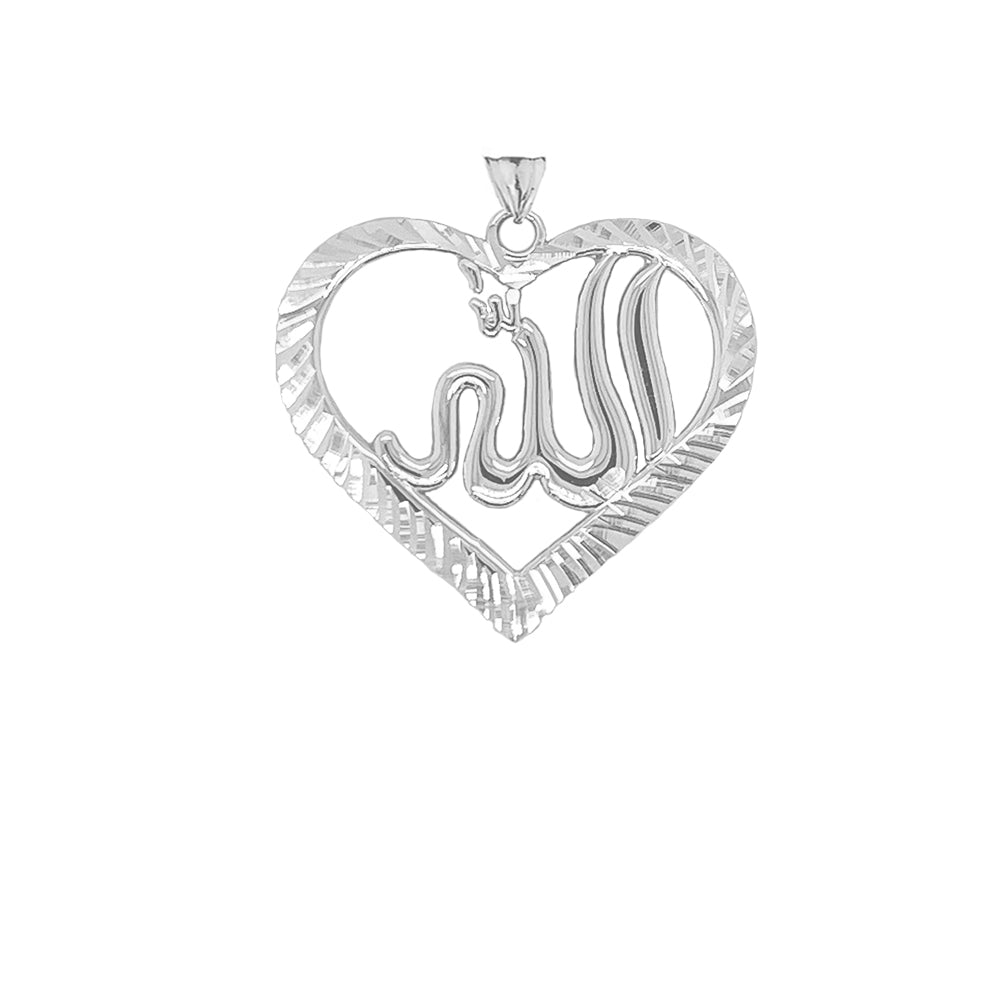 Sparkle-cut Allah Open Heart Pendant Necklace in Gold, view 7