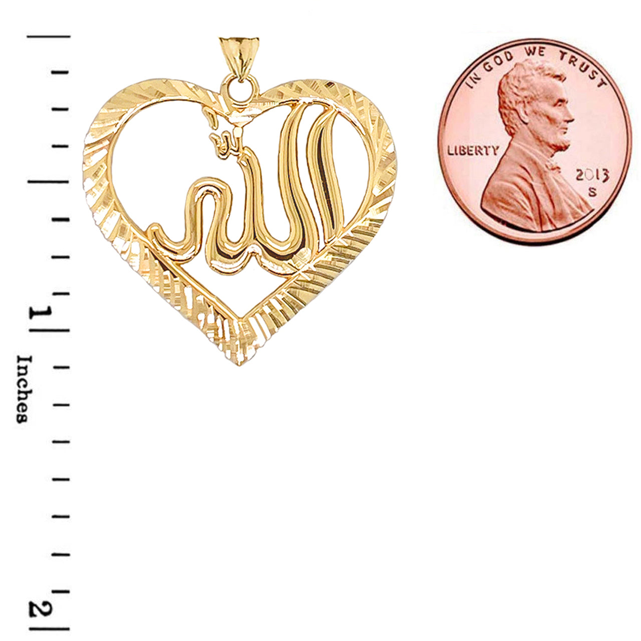 Sparkle-cut Allah Open Heart Pendant Necklace in Gold, view 8