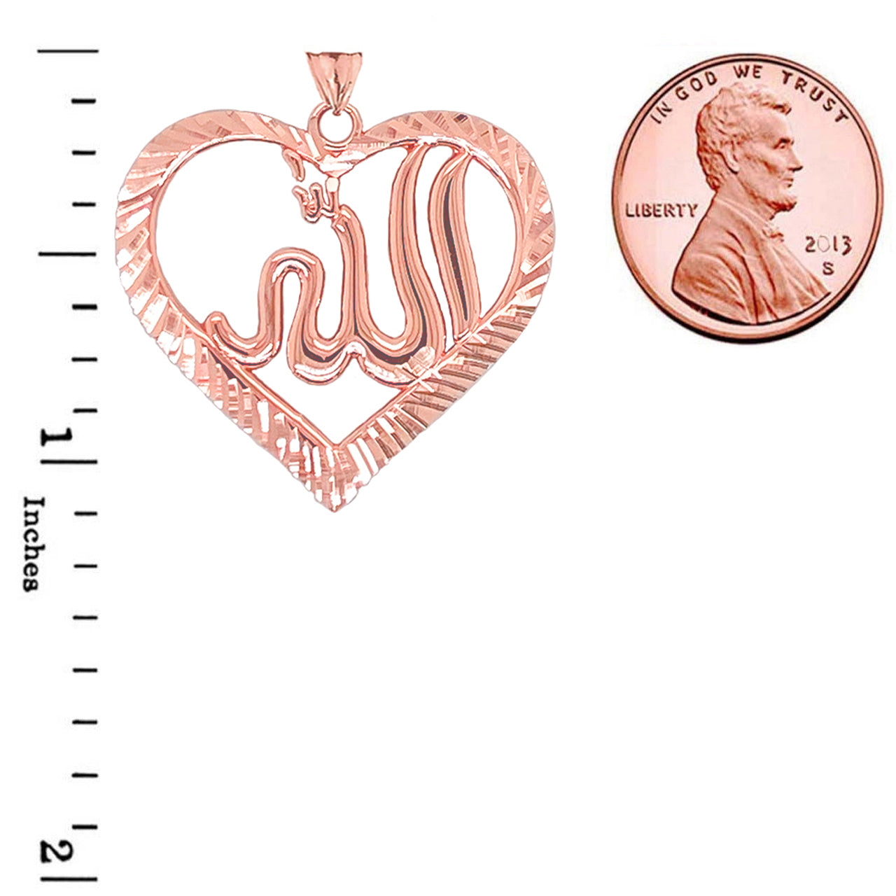 Sparkle-cut Allah Open Heart Pendant Necklace in Gold, view 9