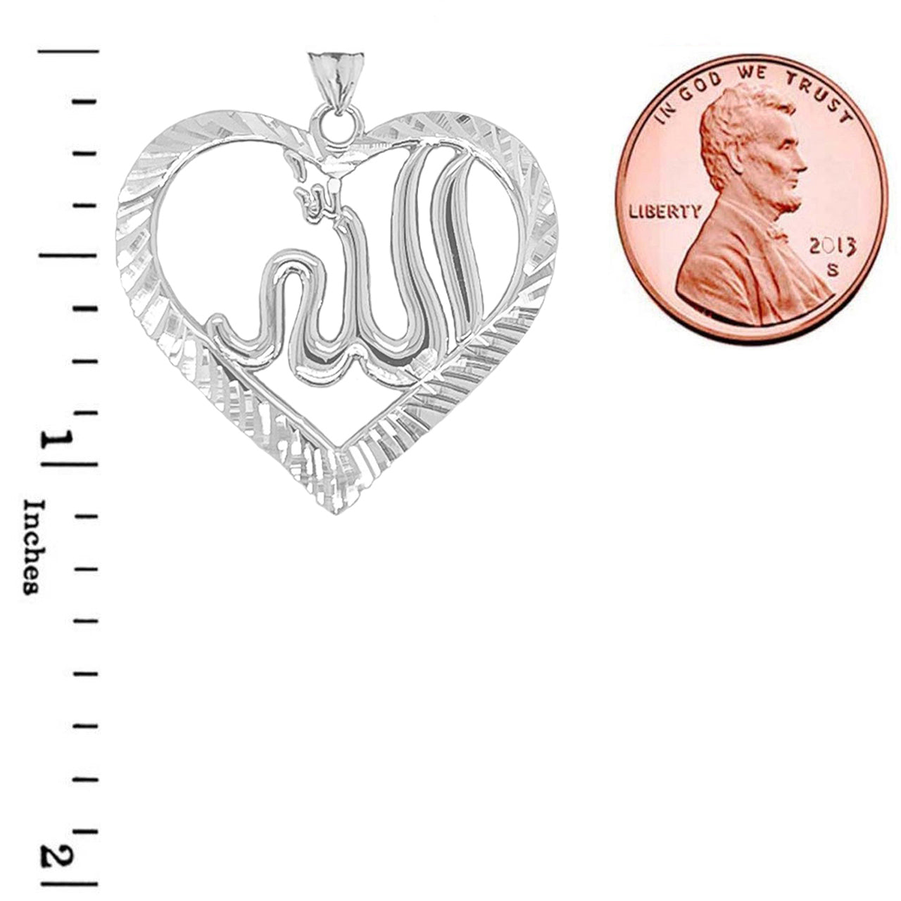 Sparkle-cut Allah Open Heart Pendant Necklace in Gold, view 10