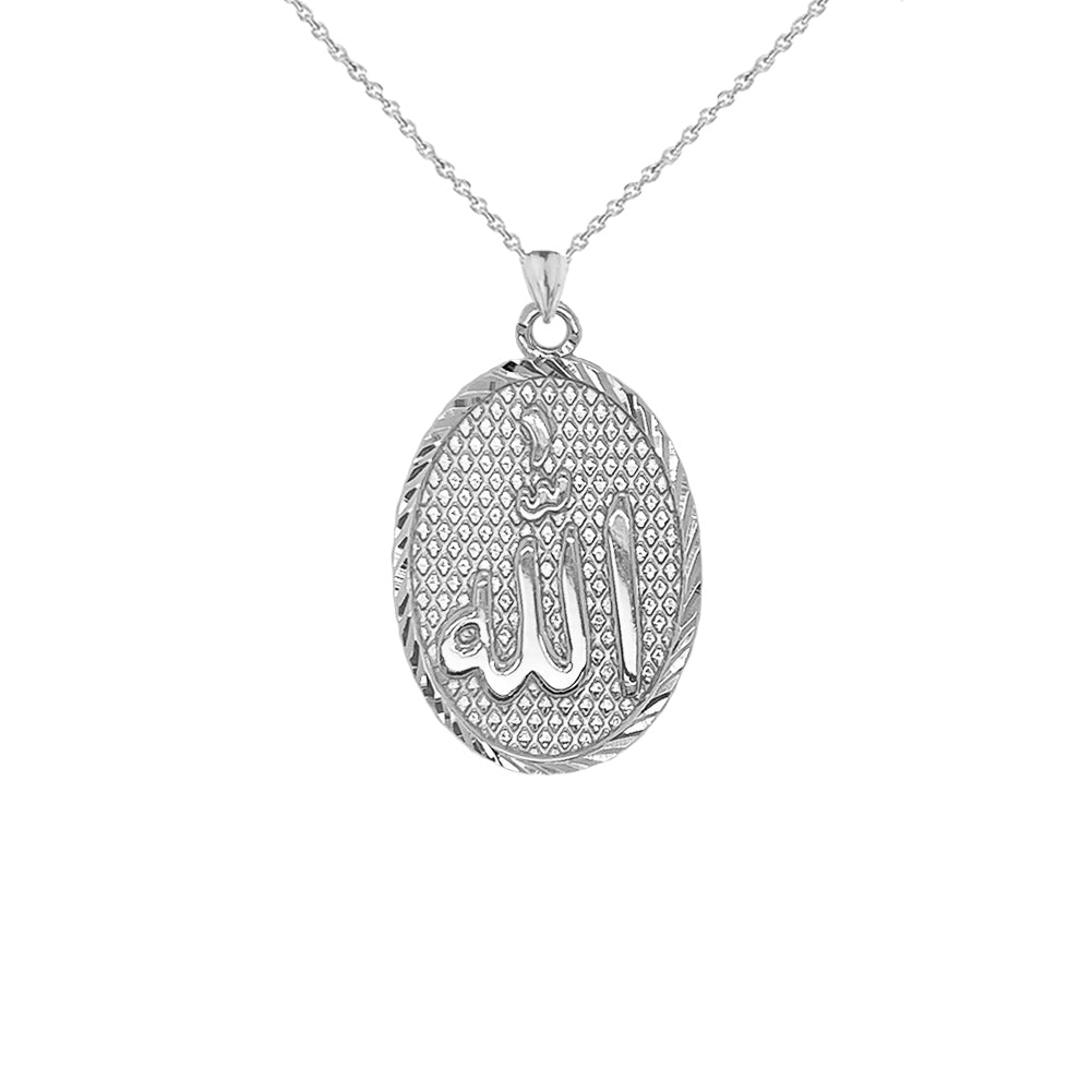 Sparkle-Cut Allah Oval Pendant Necklace in Sterling Silver