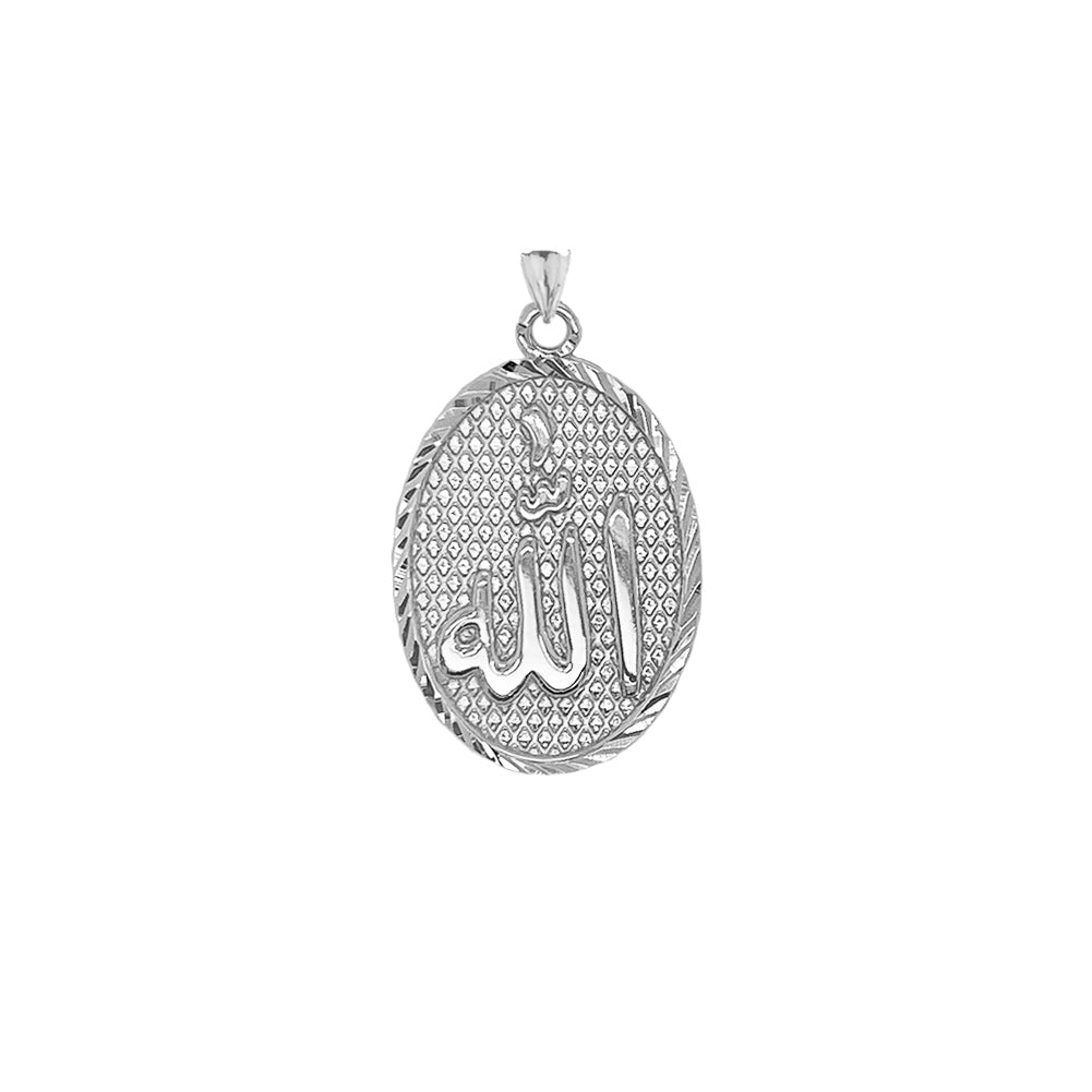 Sparkle-Cut Allah Oval Pendant Necklace in Sterling Silver, view 2