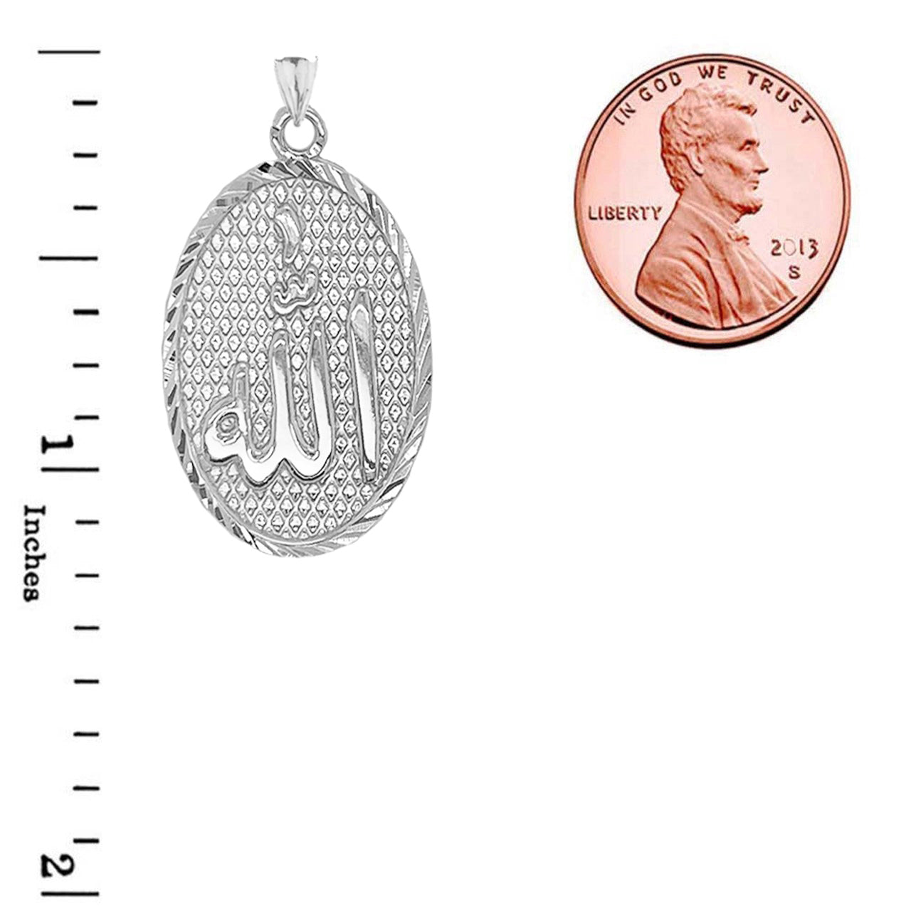Sparkle-Cut Allah Oval Pendant Necklace in Sterling Silver, view 3