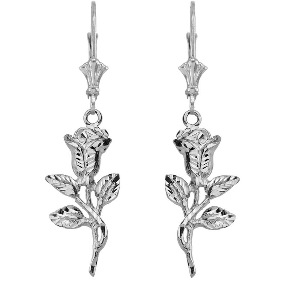 Sparkle Cut Rose Leverback Earrings in Sterling Silver