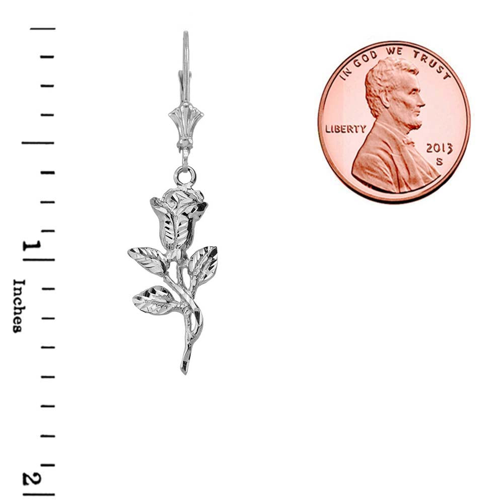Sparkle Cut Rose Leverback Earrings in Sterling Silver, view 2