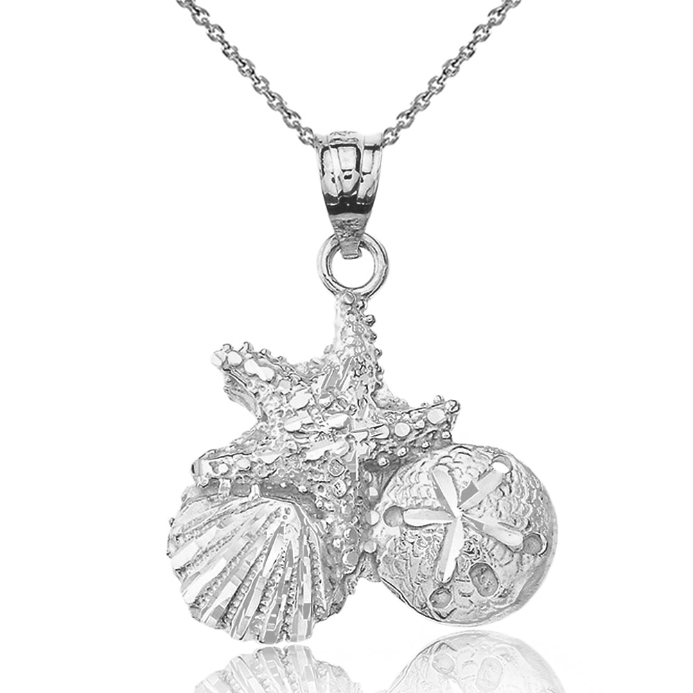 Sparkle Cut Starfish Clam and Sand Dollar Pendant Necklace in Gold, view 7