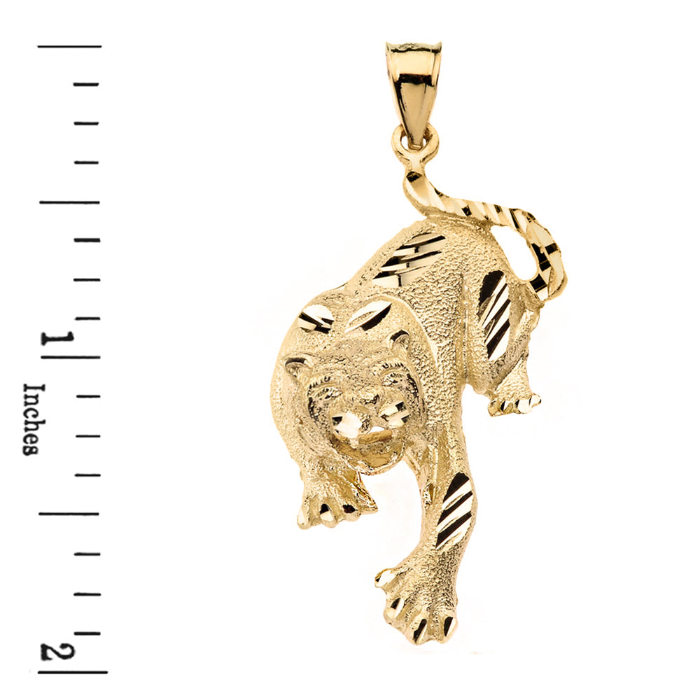 Sparkle Cut Tiger Pendant Necklace in Solid Gold, view 3
