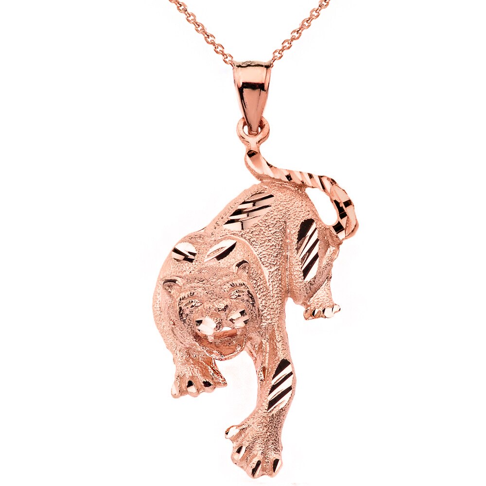 Sparkle Cut Tiger Pendant Necklace in Solid Gold, view 4