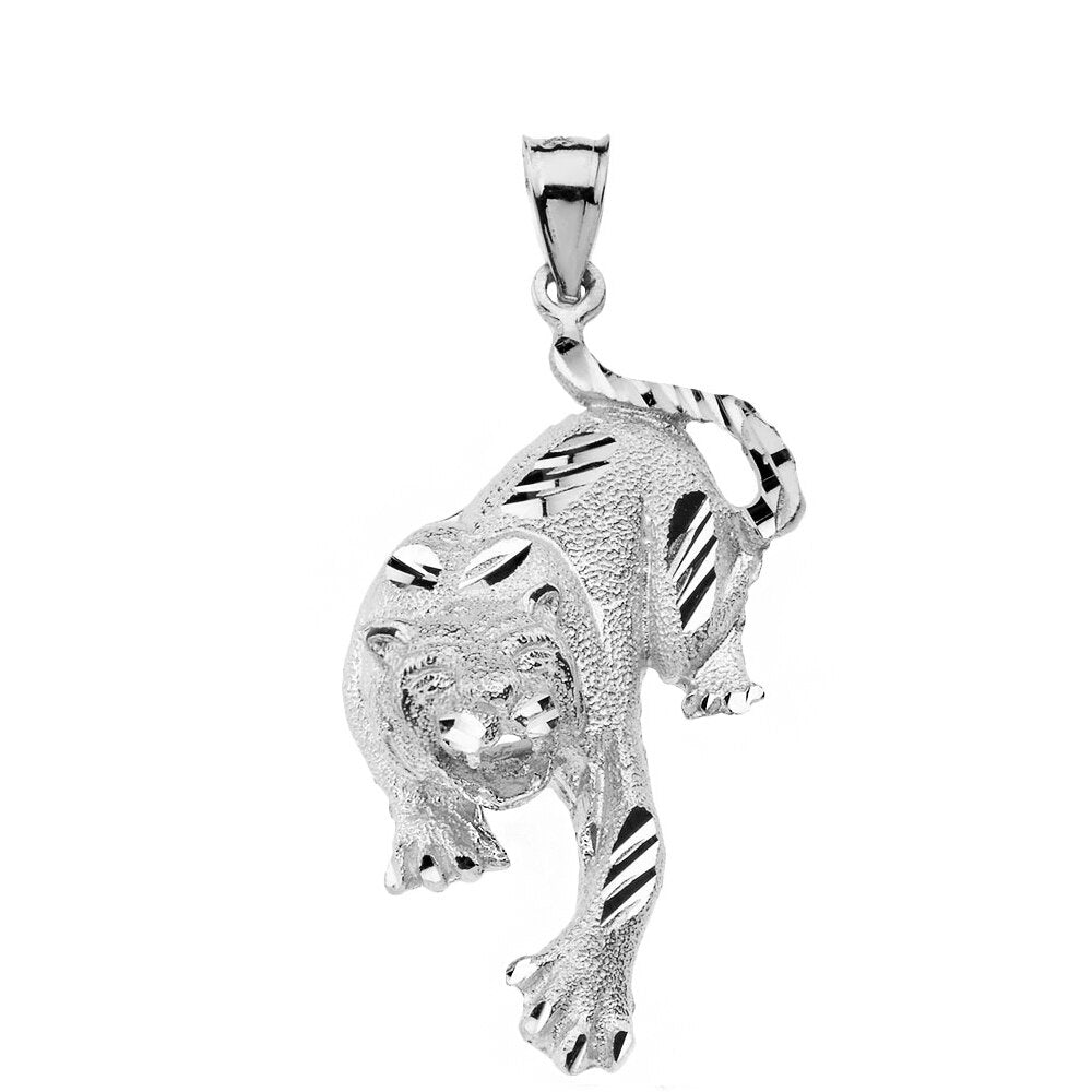 Sparkle Cut Tiger Pendant Necklace in Solid Gold, view 8