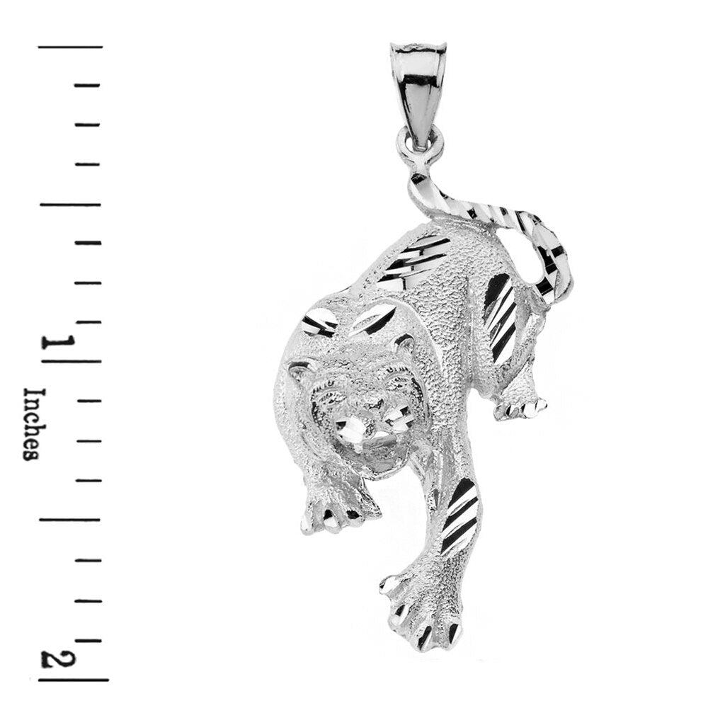 Sparkle Cut Tiger Pendant Necklace in Solid Gold, view 9