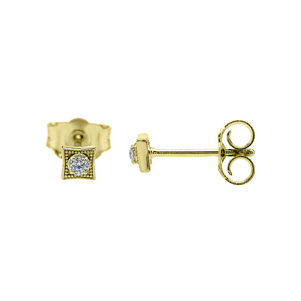 Square 10K Gold with Diamond Stud Earrings