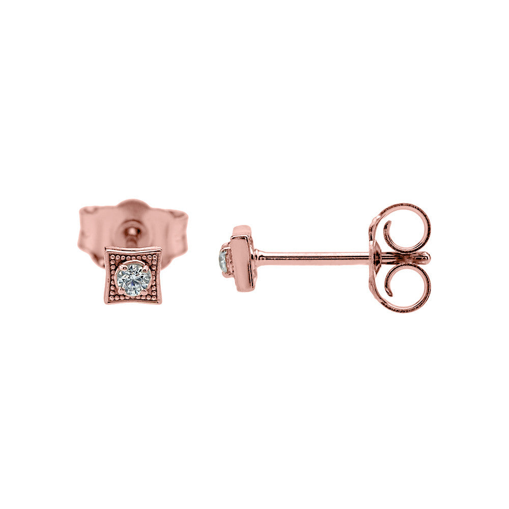 Square 10K Gold with Diamond Stud Earrings, view 2