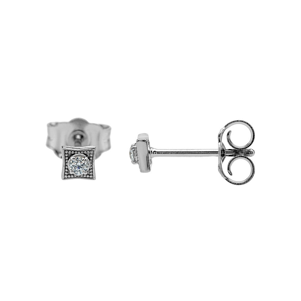 Square 10K Gold with Diamond Stud Earrings, view 3