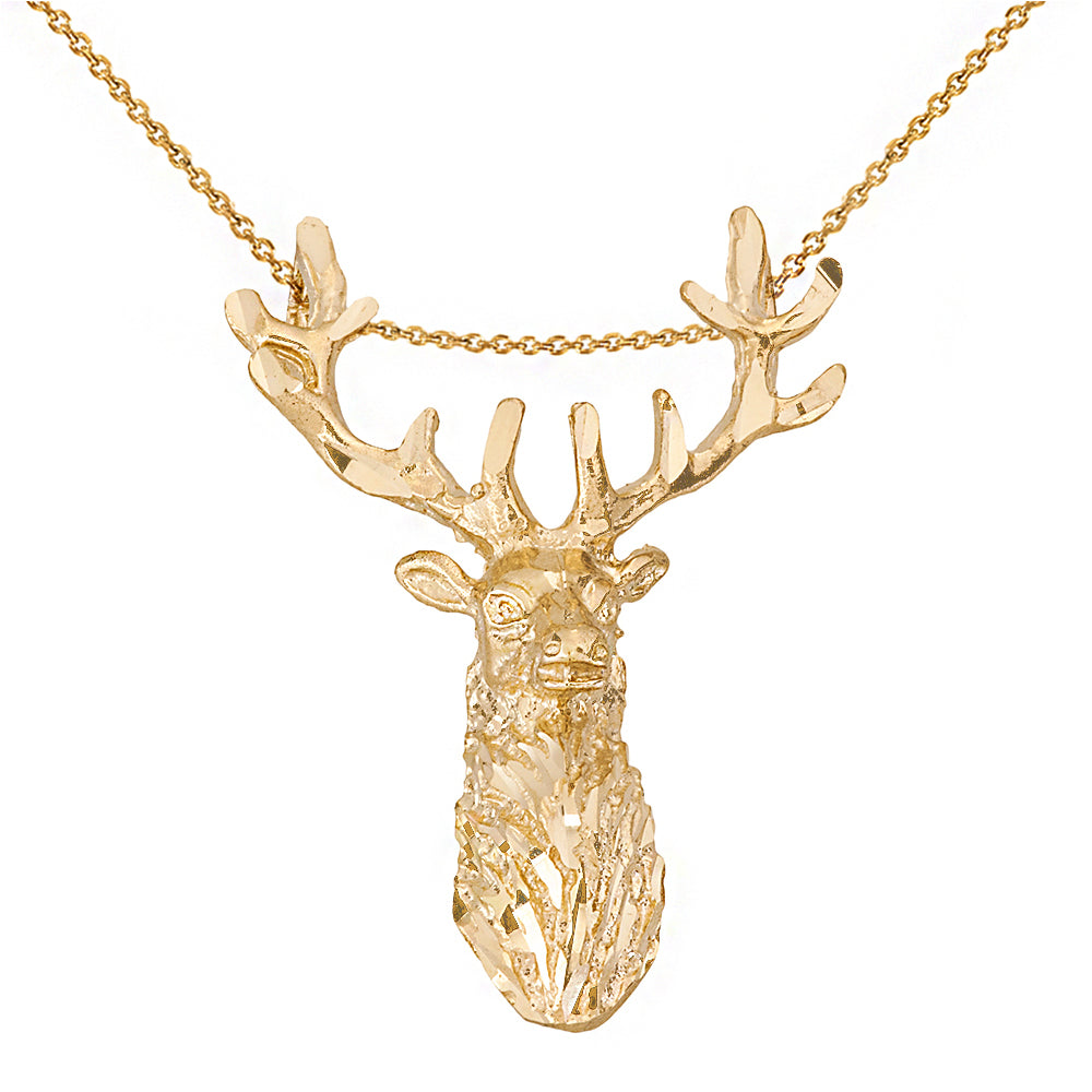 Stag Deer Head Pendant Necklace in Gold, view 2