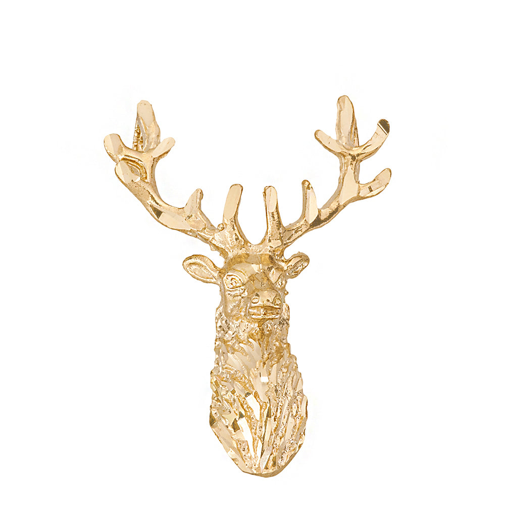Stag Deer Head Pendant Necklace in Gold, view 3