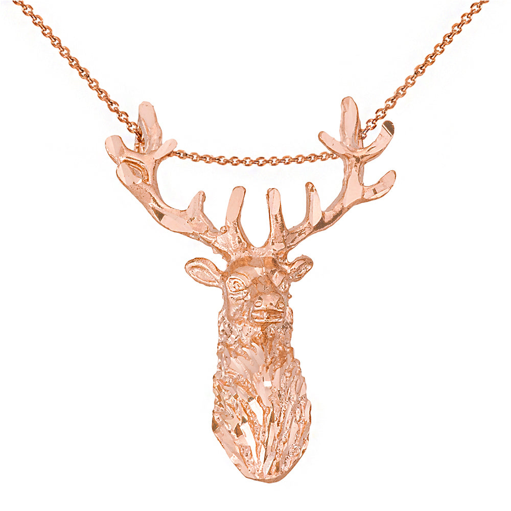 Stag Deer Head Pendant Necklace in Gold, view 5