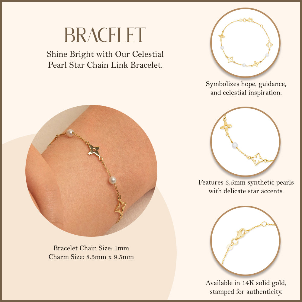 Star Pearl Bracelet in 14K Gold, view 3
