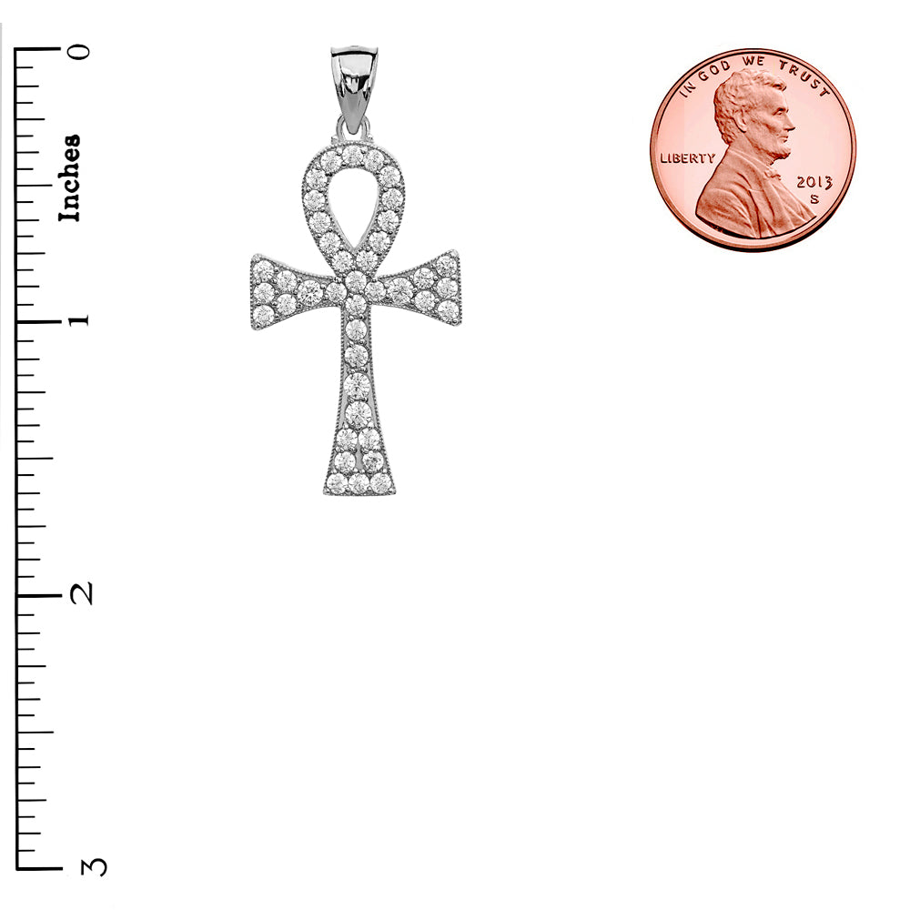 Sterling Silver 1.5 Carat CZ Egyptian Ankh Cross Pendant Necklace, view 3