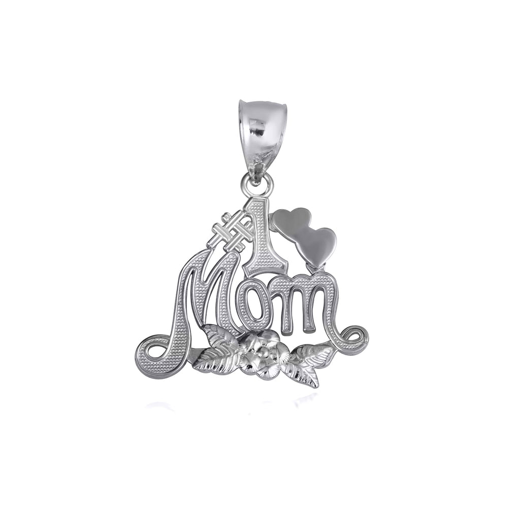Sterling Silver #1 Mom Heart Rose Flower Pendant Necklace