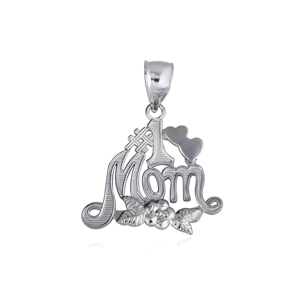 Sterling Silver #1 Mom Heart Rose Flower Pendant Necklace