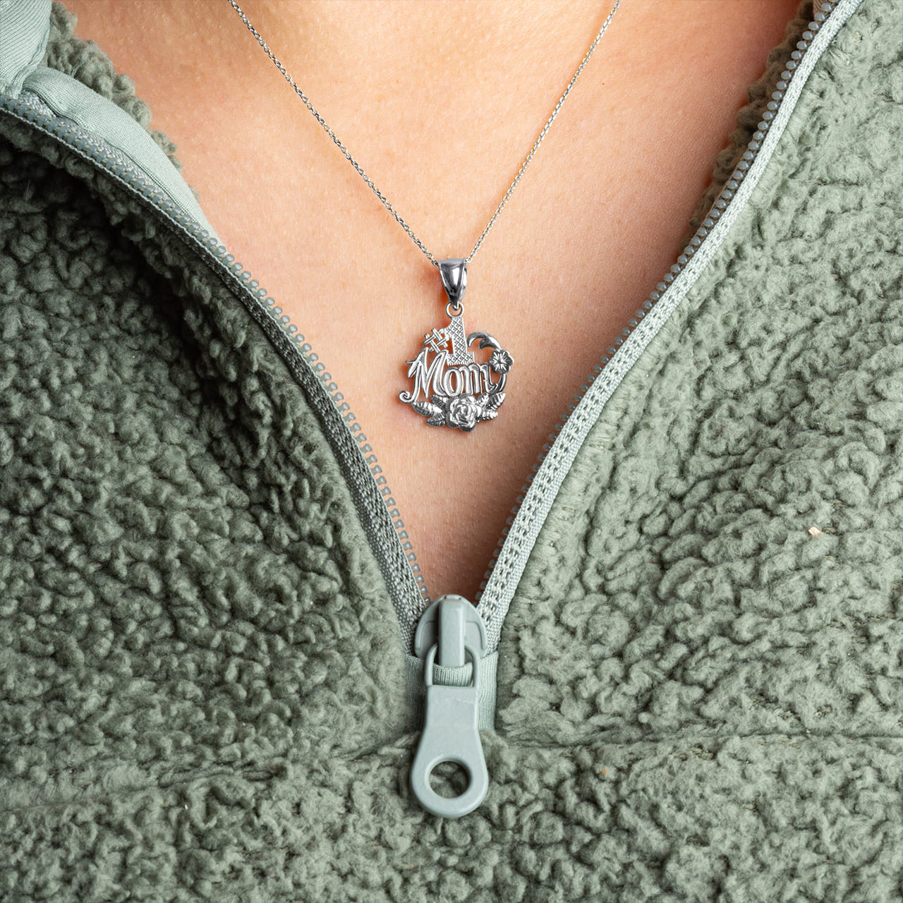 Sterling Silver #1 Mom Rose Flower Pendant Necklace, view 2