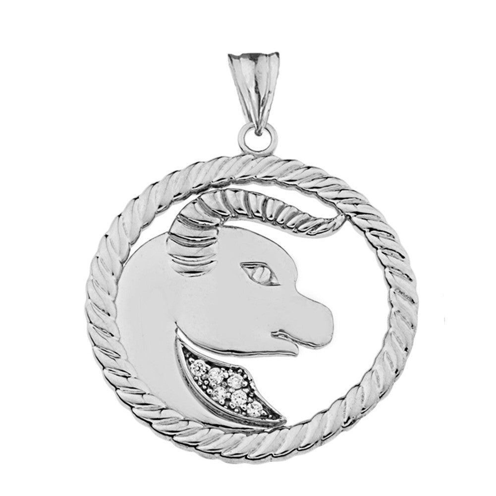 Sterling Silver 12 Astrological Diamond Zodiac in Rope Pendant Necklace, view 6