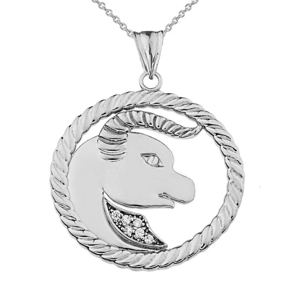 Sterling Silver 12 Astrological Diamond Zodiac in Rope Pendant Necklace, view 7
