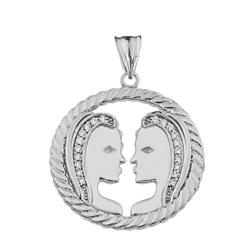 Sterling Silver 12 Astrological Diamond Zodiac in Rope Pendant Necklace, view 8