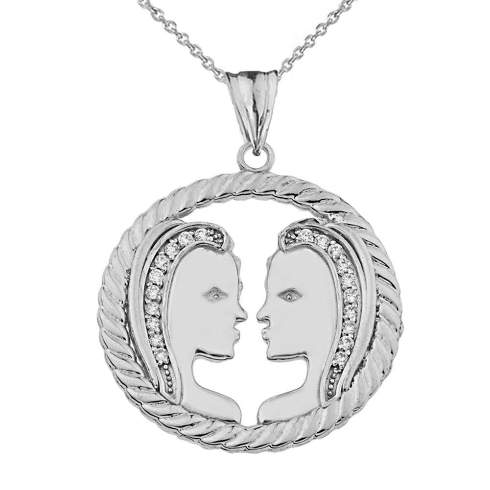 Sterling Silver 12 Astrological Diamond Zodiac in Rope Pendant Necklace, view 9