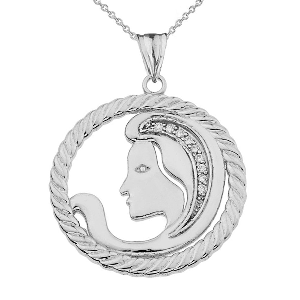 Sterling Silver 12 Astrological Diamond Zodiac in Rope Pendant Necklace, view 15