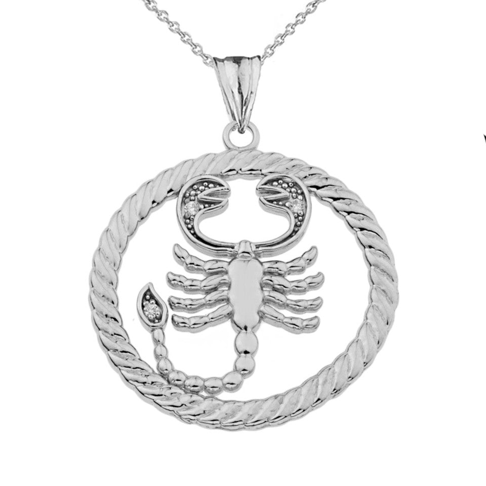 Sterling Silver 12 Astrological Diamond Zodiac in Rope Pendant Necklace, view 19