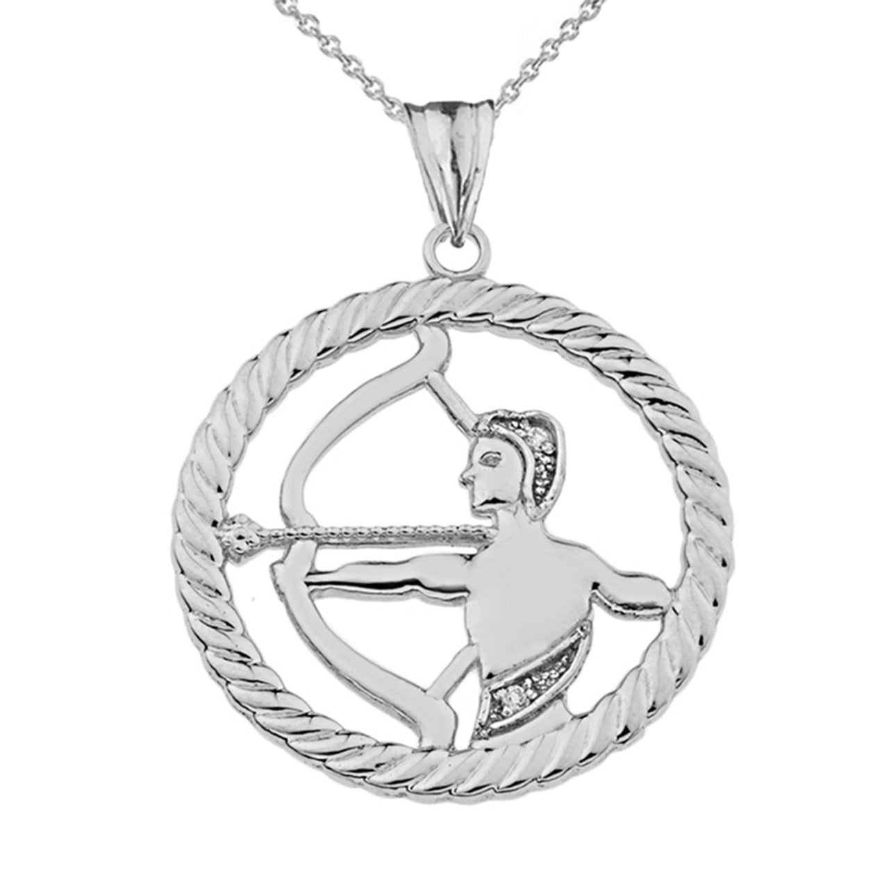 Sterling Silver 12 Astrological Diamond Zodiac in Rope Pendant Necklace, view 21