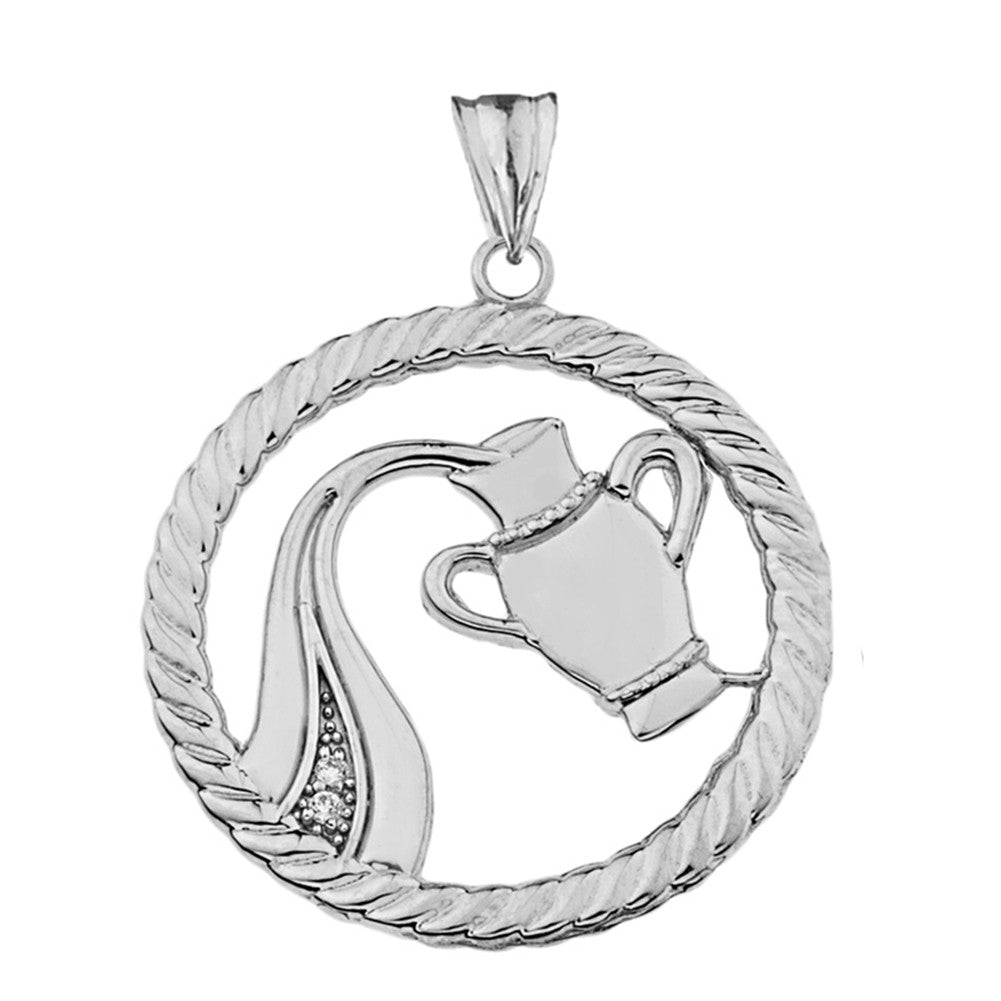 Sterling Silver 12 Astrological Diamond Zodiac in Rope Pendant Necklace, view 24