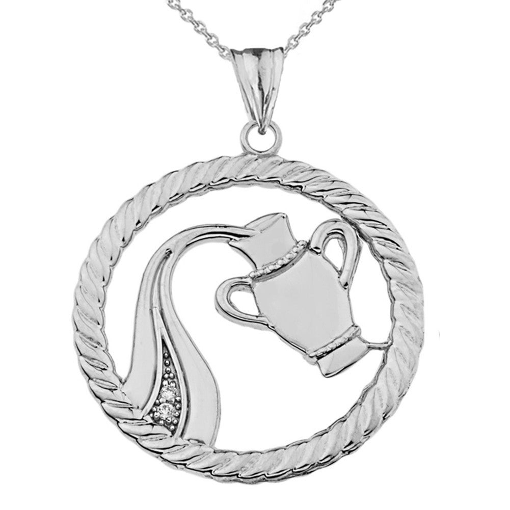 Sterling Silver 12 Astrological Diamond Zodiac in Rope Pendant Necklace, view 25