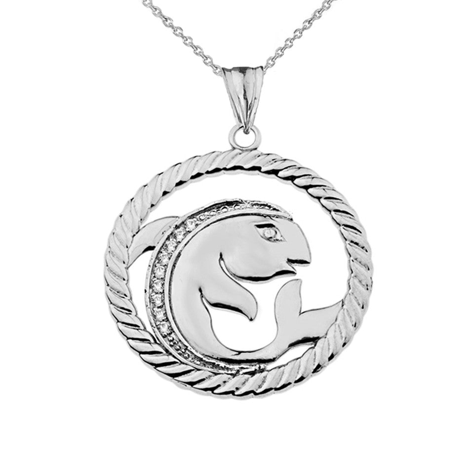 Sterling Silver 12 Astrological Diamond Zodiac in Rope Pendant Necklace, view 27
