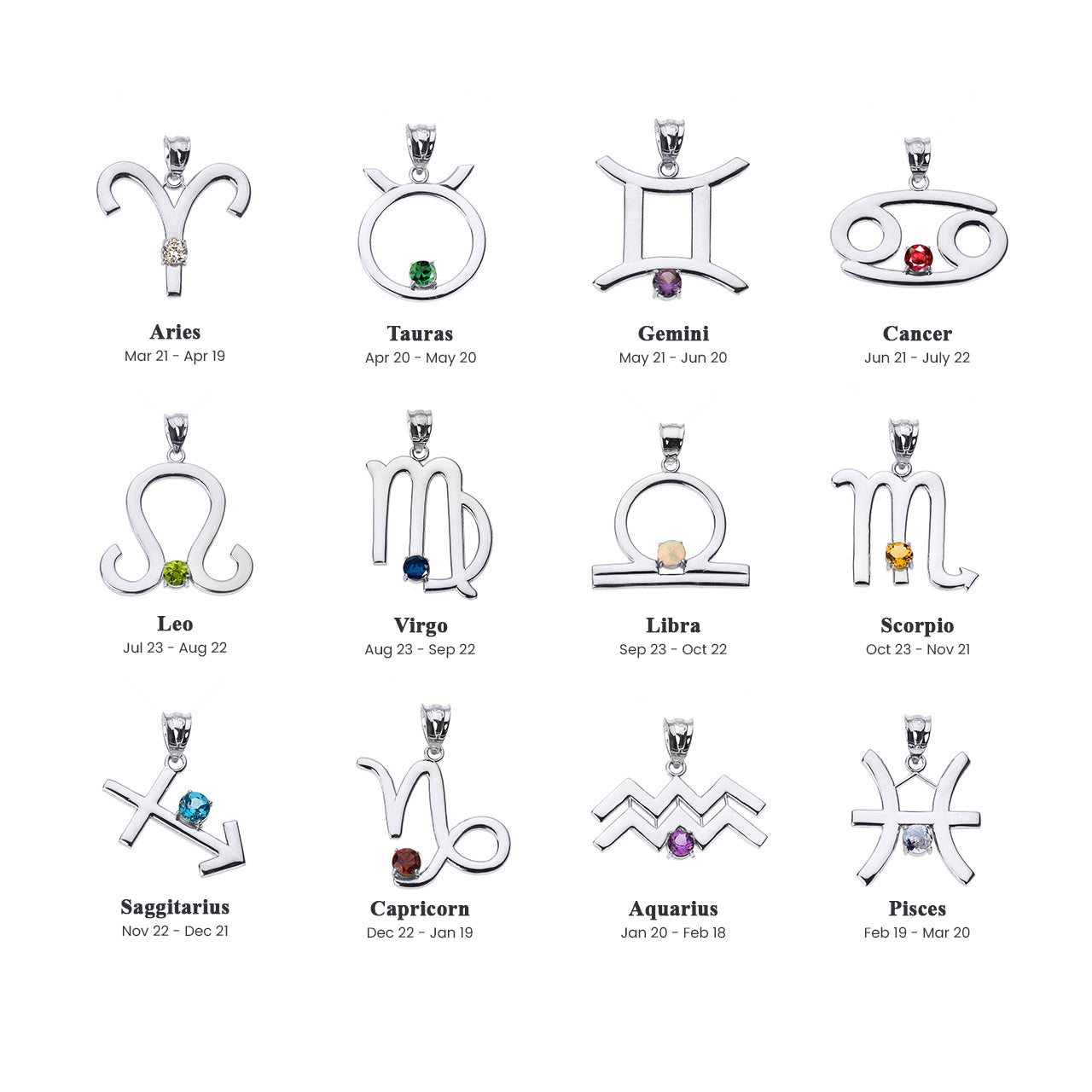Sterling Silver 12 Astrological Zodiac Sign With Birthstone Pendant Necklace, view 4